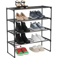 relaxdays Schuhregal Metall, schwarz, 4 Ebenen, 68 cm
