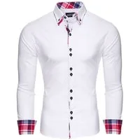 Reslad Langarmhemd Reslad Herren Hemd Button-Down Slim Fit Kontrast Langarmhemd RS-7015 (3-tlg., Hemd) Doppelkragen Kontrast Karo Muster Hemden