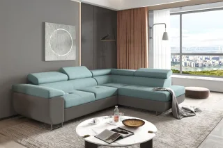 Ecksofa Sofa JADE Stoff Sawana Dunkelgrau-Meeresgrün mit Schlaffunktion Ottom...