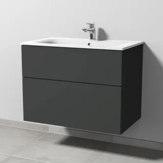 Sanipa 3way Waschtischunterbau zu Geberit Renova Plan Slim Waschtisch mit 2 Auszügen, Graphit-Matt SP6871B