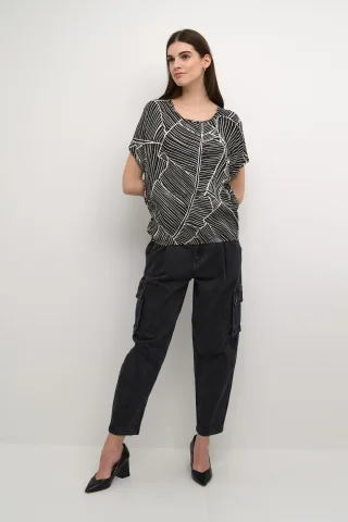 Ärmellose Bluse Loose fit Black/Turtledove Leaf Print black white