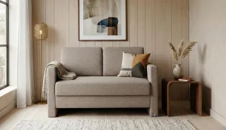 BRUNO Schlafsofa 120cm in Taupe Grau-Beige | Schmal | stabiles Massivholz & Boxspringkomfort