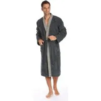 Egeria Herrenbademantel Bruno, ideal für Sauna & Spa, Hotelbademantel, Morgenmantel, Langform, Walkfrottee, Kimono-Kragen, Gürtel, Kimono mit Streifenbordüre, 100% Baumwolle