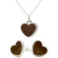 NaturSchatulle Ohrring und Ketten Set Heart Light (Holzschmuck Holzohrringe & Kettenanhänger aus Holz, Herzkette & Herzohrringe), ⌀9mm, 925 Silber, Handmade in Germany, Nachhaltig & Natürlich