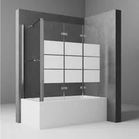 Boromal Badewannenaufsatz Eck mit seitenwand 70cm 75cm 80cm Badewannenfaltwand 3teilig Milchglas, 6mm Sicherheitsglas, (Duschtrennwand mit Handtuchhalter, Haltestangen), 120x70x140, 120x75x140, 120x80x140cm