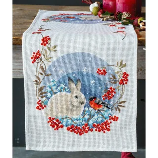 Stickläufer "Schneehase & Dompfaff"