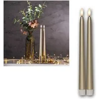STAR TRADING LED-Kerze LED Stabkerzen "FLAMME METAL" 2er Set gold 28,5cm, warmweiß