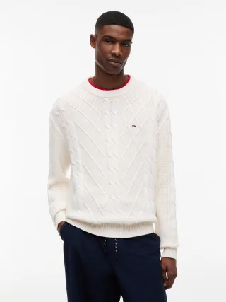 Tommy Jeans (PVH Group) - TJM REG CABLE KNIT SWEATER Off White - Gr. - M