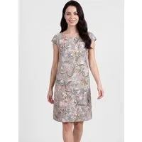 PEKIVESSA Sommerkleid Leinenkleid knielang kurzarm Leinenstoff mit Blumenmuster