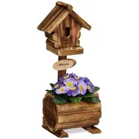 relaxdays Vogelhaus Deko Vogelhaus mit Blumentopf