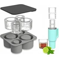 FOUORTUNATE-BEE Silikonform Silikon-Eiswürfelform mit Deckel – 4 große Zylinder-Eiswürfel, Eiswürfelbehälter aus Silikon für Cocktail, Getränk und Küche
