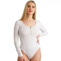 Charmiga Langarmbody Damen Einteiler Stringbody mit Reißverschluß schwarz oder weiß sexy, sportlich, elegant