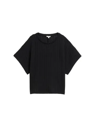 Tom Tailor - Loose Fit Crinkle T-Shirt schwarz - Gr. - XS