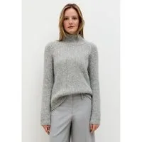 MORE&MORE Rundhalspullover schimmernder Rippstrickpullover