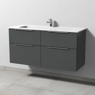 Sanipa 3way Keramik-Set Design Keramik-Waschtisch und Unterbau mit 4 Auszügen, Anthrazit-Matt UM48222