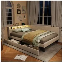 Gdood Polsterbett Daybett Tagesbett Ausziehbett LED 90 x 200 cm Samtstoff (1-tlg., LED-Beleuchtung, Ladestation, in 2 Größen verfügbar), 2 Schubladen, Kopfteil Verwandelt sich in ein Bett