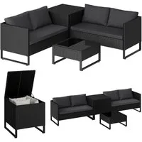 STEELSØN Gartenlounge-Set Alniyat mit 2 Sofas und Tisch, (schwarz/anthrazit, aus Polyrattan/Metall, mit Aufbewahrungsbox), Outdoor Sitzgruppe, für 4 Personen, inkl. Kissen & Polster
