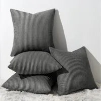 Topfinel Kissenbezüge 4er Set Kordsamt, flauschig Farbverlauf, Gestreift, kissenbezug 40x40 Dunkelgrau cord kissen sofakissen kissenhüllen 40x40