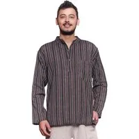 SIMANDRA Streifenhemd Herren Kurta Klassisch Gestreift Braun
