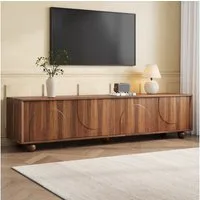 Merax Lowboard mit 4 Push-to-Open Türen und Halbkreisrelief Front (1 St., 180 x 40 x 44 cm (L x B x H), TV-Schrank mit MDF Holzdekor, Massivholz-Kugelfüße & Kabelmanagement
