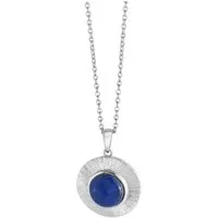 Zeeme Kette mit Anhänger Silber 925 rhodiniert 42+3cm glanz/matt mit echtem Lapis 10mm
