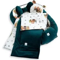 Loolay Kuschelnest BABYNEST 5 TLG. Set PREMIUM Babyausstattung Baumwolle & Samt Velours, (MUSTER: GRÜN Samt Velour/ Beige Bärchen Familie, 5-tlg., Liebevoll handgefertigt Nestchen! Geborgenheit Komfort für Neugeborene), Premium Ausstattung - 100% Eur