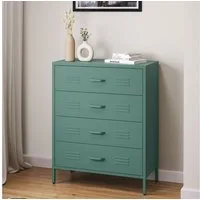skølm Kommode Atria aus Metall (Dunkelgrün), Sideboard mit 4 Schubladen, Metallschrank mit höhenverstellbaren Füßen