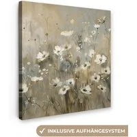 OneMillionCanvasses® Leinwandbild Blumen - Weiß - Natur - Grau - Modern, Fotodruck (1 St), Wandbild, Deko Schlafzimmer Wohnzimmer Flur 20x20 cm