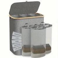 Jumpeak Wäschebox wäschekorb 3 fächer,wäschekorb mit deckel, Mit Deckel,Griffdesign,Faltbar,Sortieretiketten