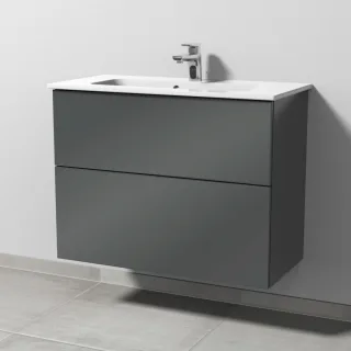 Sanipa 3way Waschtischunterbau zu Duravit ME by Starck Waschtisch mit 2 Auszügen, Anthrazit-Glanz SF72379