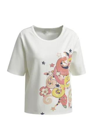 Milano Italy - Sweatshirt w roundneck, 1/2 sleeves, sideslits offwhite - Gr. - S