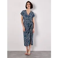 Apricot Midikleid Druckkleid in Wickeloptik
