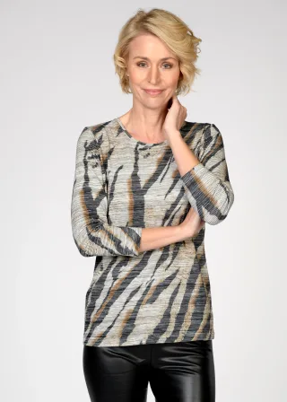 CLARINA - Rdh.-Shirt, 3/4 Arm, Druck 211 camel combo - Gr. - 40