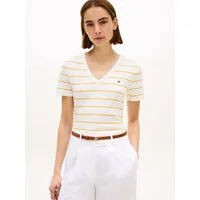 Tommy Hilfiger T-Shirt SLIM CODY V-NECK SHORT SLEEVE aus Baumwolle, Logostickerei, gestreift
