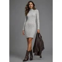 Laura Scott Strickkleid mit Zopfstrickmuster und Stehkragen