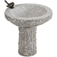 Dehner Vogeltränke Vogelbad mit Vogelfigur, Ø 35 cm, Höhe 40 cm, Granit / Bronze