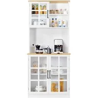 Yaheetech Küchenbuffet Hochschrank 80 x 37 x 183 cm Mehrzweckschrank mit Glastüren und verstellbaren Einlegeböden