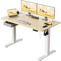 HOMALL Schreibtisch mit Memory-Funktion, höhenverstellbar, breitere Tischplatten (Tischbreite 140/160/180*80 cm, mit Schublade, ausgestattet mit USB-Ladeanschluss, bestehend aus vier Platten)