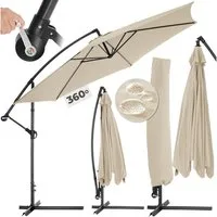 tectake Ampelschirm Sonnenschirm mit Winddach, Inkl. Schutzhülle, Ø 350 cm, Balkonschirm Ciccio, für Außen in Beige, leichtgängiger Mechanismus, stufenlos verstellbarer Neigungswinkel