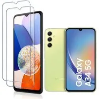 CLM-Tech Displayschutzglas 2x für Samsung Galaxy A34 5G - Panzerfolie für Samsung Galaxy A34 5G, - Panzerglas Folie - Schutzfolie Anti-Fingerabdruck und kratzfest -, 2 Stück, Kristallklar