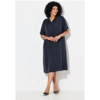 Ulla Popken Minikleid Kleid Kopfleiste Hemdkragen Halbarm Lyocell-Mix