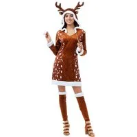 CHAKS Kostüm Reh Kostüm "Sophie" Kleid für Damen, Kleid mit Beinstulpen