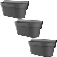 Engelland Balkonkasten Blumenkasten mit Wasserspeicher & Drainagesystem (Vorteils-Set, 3 St., Robust & Bruchfest), Blumentopf für Balkongeländer & Gartenzäune, Wetterfest, Kunststoff