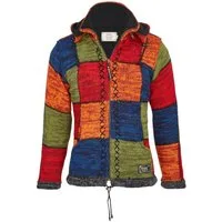 THC Natural Line Strickjacke THC Schafwollstrickjacke bunte Quadrate 814 (1 Stück, 1-tlg., 1 Stück) Strickjacke mit abnehmbarer Kapuze