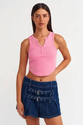Damen Rippstrick-Crop-Bluse mit Knöpfen