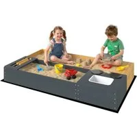 AIYAPLAY Sandkasten mit Sitzbank Stauraum Herd herausnehmbarem Waschbecken Abakusperlen, (150 x 90 cm Sandkiste, 2-tlg., Sandbox), für Kinder von 3-8 Jahren, für Outdoor Garten Hinterhof Gelb