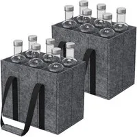 Kityhome Flaschenkorb Flaschentasche 2er Set mit 12 Fächer,klappbar,Filz Tragetasche, 2er Set,Filzmaterial,Faltbar,Platzsparend,Für Wein, Sekt & Wasser