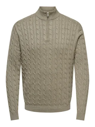 ONLY&SONS - ONSLOUI REG 12 CABEL HALF ZIP KNIT NOOS Braun - Gr. - L