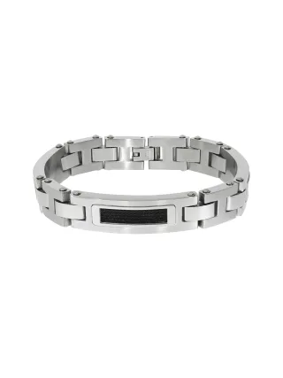 Zeeme Stainless Steel Armband Edelstahl matt glanz zweifarbig mit schwarzem Stahlseil