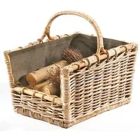 Kobolo Kaminholzkorb Holztrage Rattan grau abnehmb. Jutestoff dunkel